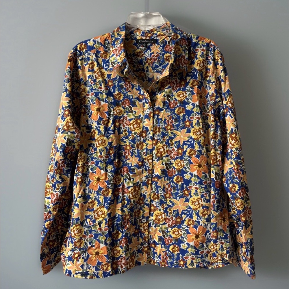 Chadwicks Women's Long Sleeve Vintage Button Up Shirt Size XL Floral Print